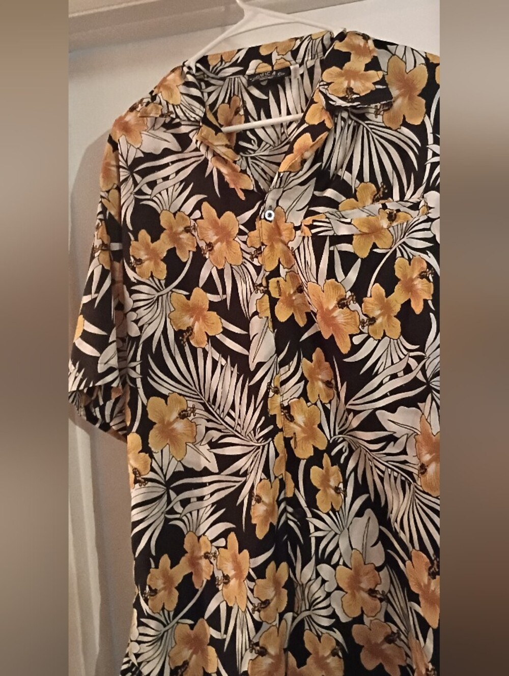 Pacifica Black Button-Down Hawaiian Shirt with Yellow Floral Print